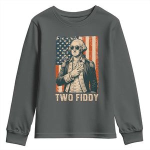 Two Fiddy Vintage George Washington Youth Sweatshirt Funny Sunglasses Peace Sign Retro American Flag Semiquincentennial