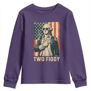Two Fiddy Vintage George Washington Youth Sweatshirt Funny Sunglasses Peace Sign Retro American Flag Semiquincentennial