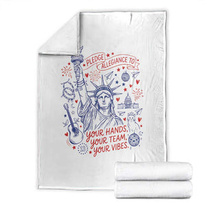 Pledge Allegiance To Your Hands Team Vibes Throw Blanket Statue of Liberty Doodle Americana Graphic