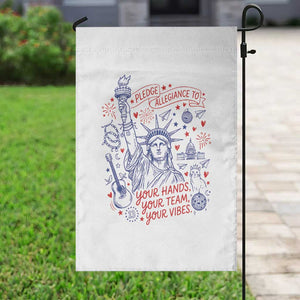 Pledge Allegiance To Your Hands Team Vibes Garden Flag Statue of Liberty Doodle Americana Graphic