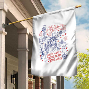 Pledge Allegiance To Your Hands Team Vibes Garden Flag Statue of Liberty Doodle Americana Graphic