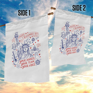 Pledge Allegiance To Your Hands Team Vibes Garden Flag Statue of Liberty Doodle Americana Graphic