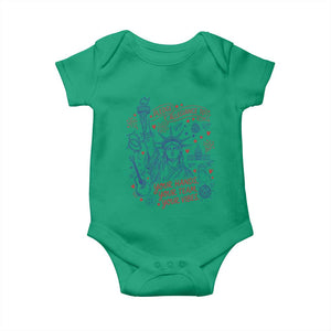 Pledge Allegiance To Your Hands Team Vibes Baby Onesie Statue of Liberty Doodle Americana Graphic