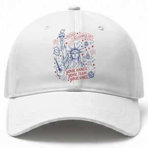 Pledge Allegiance To Your Hands Team Vibes Baseball Cap Statue of Liberty Doodle Americana Graphic