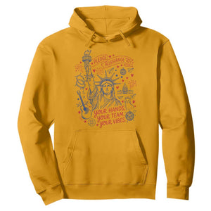 Pledge Allegiance To Your Hands Team Vibes Hoodie Statue of Liberty Doodle Americana Graphic