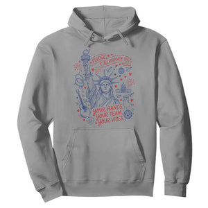 Pledge Allegiance To Your Hands Team Vibes Hoodie Statue of Liberty Doodle Americana Graphic