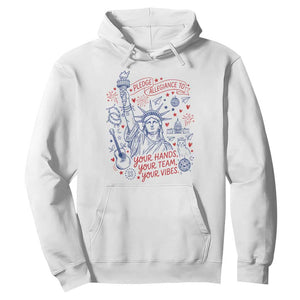 Pledge Allegiance To Your Hands Team Vibes Hoodie Statue of Liberty Doodle Americana Graphic
