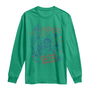 Pledge Allegiance To Your Hands Team Vibes Long Sleeve Shirt Statue of Liberty Doodle Americana Graphic