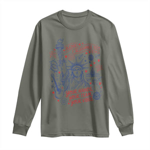 Pledge Allegiance To Your Hands Team Vibes Long Sleeve Shirt Statue of Liberty Doodle Americana Graphic