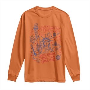 Pledge Allegiance To Your Hands Team Vibes Long Sleeve Shirt Statue of Liberty Doodle Americana Graphic