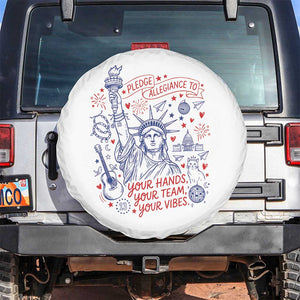 Pledge Allegiance To Your Hands Team Vibes Spare Tire Cover Statue of Liberty Doodle Americana Graphic