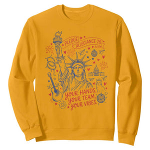 Pledge Allegiance To Your Hands Team Vibes Sweatshirt Statue of Liberty Doodle Americana Graphic