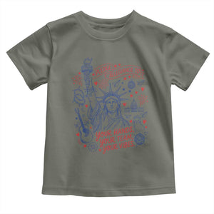 Pledge Allegiance To Your Hands Team Vibes Toddler T Shirt Statue of Liberty Doodle Americana Graphic