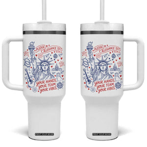 Pledge Allegiance To Your Hands Team Vibes Tumbler With Handle Statue of Liberty Doodle Americana Graphic