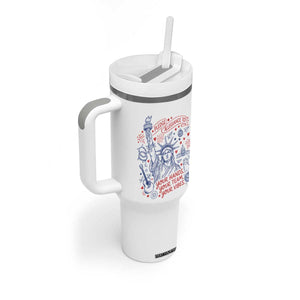 Pledge Allegiance To Your Hands Team Vibes Tumbler With Handle Statue of Liberty Doodle Americana Graphic