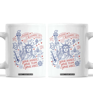 Pledge Allegiance To Your Hands Team Vibes Coffee Mug Statue of Liberty Doodle Americana Graphic