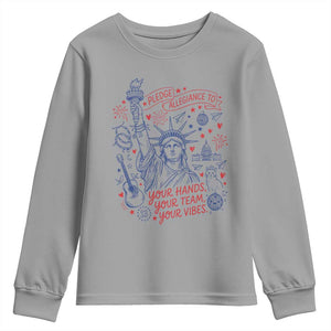 Pledge Allegiance To Your Hands Team Vibes Youth Sweatshirt Statue of Liberty Doodle Americana Graphic