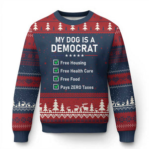 My Dog Is A Democrat Satirical Checklist Ugly Christmas Sweater Funny Conservative Humor Dog Owner Gifts