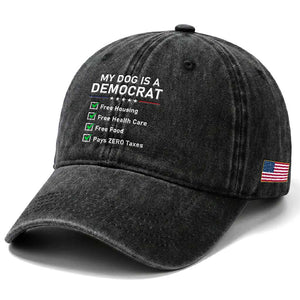 My Dog Is A Democrat Satirical Checklist Washed Cotton Baseball Cap Funny Conservative Humor Dog Owner Gifts