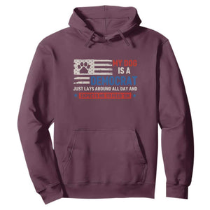 My Dog Is A Democrat American Paw Flag Patriotic Hoodie Just Lays Around Expects To Be Fed Conservative Humor Dog Owner