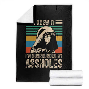 Funny I Knew It Im Surrounded by Axxholes Sci-fi Parody Throw Blanket Retro Sunset Space Vintage 1980s Movie Quote Inspo Meme TS02 Black Print Your Wear