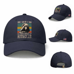Funny I Knew It Im Surrounded by Axxholes Sci-fi Parody Baseball Cap Retro Sunset Space Vintage 1980s Movie Quote Inspo Meme TS02 Baseball Cap Universal Fit Navy Print Your Wear