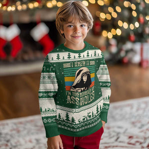 Funny I Knew It Im Surrounded by Axxholes Sci-fi Parody Ugly Christmas Sweater Retro Sunset Space Vintage 1980s Movie Quote Inspo Meme TS02 Forest Green Beige Print Your Wear