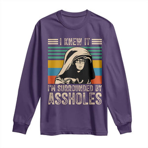 Funny I Knew It Im Surrounded by Axxholes Sci-fi Parody Long Sleeve Shirt Retro Sunset Space Vintage 1980s Movie Quote Inspo Meme TS02 Purple Print Your Wear