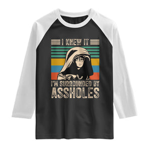 Funny I Knew It Im Surrounded by Axxholes Sci-fi Parody Raglan Shirt Retro Sunset Space Vintage 1980s Movie Quote Inspo Meme TS02 Black White Print Your Wear