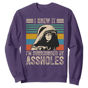 Funny I Knew It Im Surrounded by Axxholes Sci-fi Parody Sweatshirt Retro Sunset Space Vintage 1980s Movie Quote Inspo Meme TS02 Purple Print Your Wear