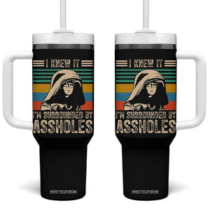 Funny I Knew It Im Surrounded by Axxholes Sci-fi Parody Tumbler With Handle Retro Sunset Space Vintage 1980s Movie Quote Inspo Meme TS02 One Size: 40 oz Black Print Your Wear