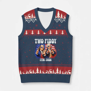 Two Fiddy Founding Fathers 1776 to 2026 V-Neck Knit Sweater Vest Funny Benjamin Franklin and George Washington American Flag Semiquincentennial