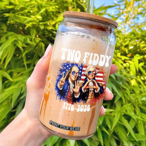 Two Fiddy Founding Fathers 1776 to 2026 Glass Can Funny Benjamin Franklin and George Washington American Flag Semiquincentennial