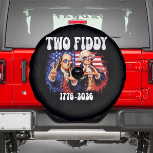 Two Fiddy Founding Fathers 1776 to 2026 Spare Tire Cover Funny Benjamin Franklin and George Washington American Flag Semiquincentennial