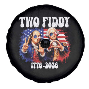 Two Fiddy Founding Fathers 1776 to 2026 Spare Tire Cover Funny Benjamin Franklin and George Washington American Flag Semiquincentennial