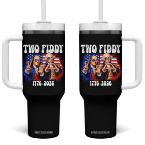 Two Fiddy Founding Fathers 1776 to 2026 Tumbler With Handle Funny Benjamin Franklin and George Washington American Flag Semiquincentennial
