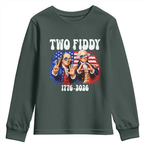 Two Fiddy Founding Fathers 1776 to 2026 Youth Sweatshirt Funny Benjamin Franklin and George Washington American Flag Semiquincentennial