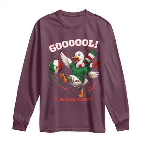 Funny Merlin the Duck Mexico Soccer Supporter Long Sleeve Shirt El Pato Del Partido Goooool Football Fans TS02 Maroon Print Your Wear