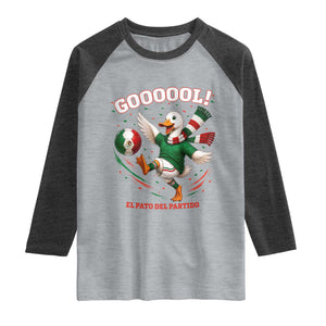 Funny Merlin the Duck Mexico Soccer Supporter Raglan Shirt El Pato Del Partido Goooool Football Fans TS02 Heather Gray Heather Charcoal Print Your Wear