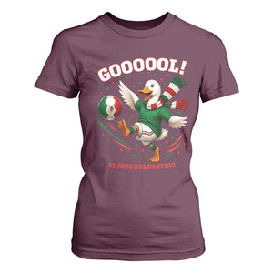 Funny Merlin the Duck Mexico Soccer Supporter T Shirt For Women El Pato Del Partido Goooool Football Fans TS02 Maroon Print Your Wear
