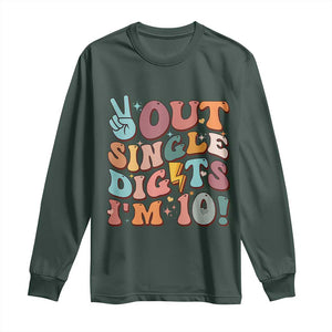 Funny Retro Groovy 10th Birthday Long Sleeve Shirt Out Single Digits I'm Ten TS02 Dark Forest Green Print Your Wear