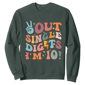 Funny Retro Groovy 10th Birthday Sweatshirt Out Single Digits I'm Ten TS02 Dark Forest Green Print Your Wear