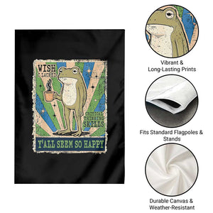 Vintage Frog Drinking Coffee Sarcastic Meme Garden Flag Wish I Lacked Critical Thinking Skills You All Seem So Happy
