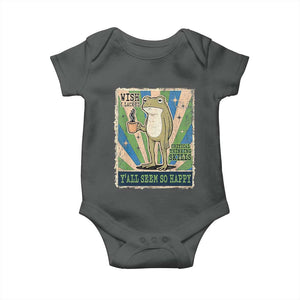 Vintage Frog Drinking Coffee Sarcastic Meme Baby Onesie Wish I Lacked Critical Thinking Skills You All Seem So Happy