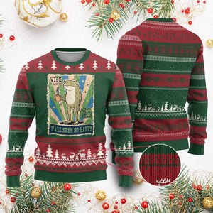 Vintage Frog Drinking Coffee Sarcastic Meme Ugly Christmas Sweater Wish I Lacked Critical Thinking Skills You All Seem So Happy