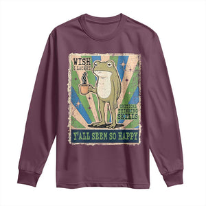 Vintage Frog Drinking Coffee Sarcastic Meme Long Sleeve Shirt Wish I Lacked Critical Thinking Skills You All Seem So Happy