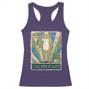 Vintage Frog Drinking Coffee Sarcastic Meme Racerback Tank Top Wish I Lacked Critical Thinking Skills You All Seem So Happy