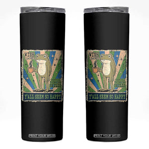 Vintage Frog Drinking Coffee Sarcastic Meme Skinny Tumbler Wish I Lacked Critical Thinking Skills You All Seem So Happy