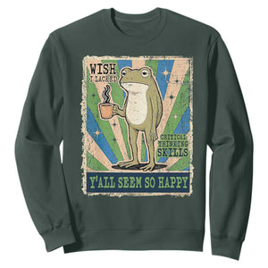 Vintage Frog Drinking Coffee Sarcastic Meme Sweatshirt Wish I Lacked Critical Thinking Skills You All Seem So Happy