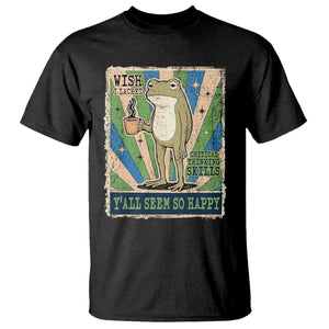 Vintage Frog Drinking Coffee Sarcastic Meme T Shirt Wish I Lacked Critical Thinking Skills You All Seem So Happy